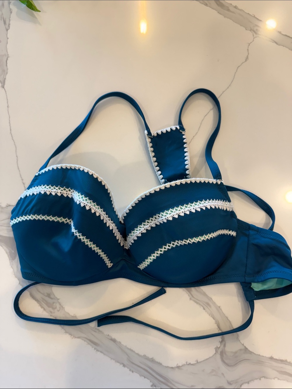 Shade & Shore Teal Swim Bikini Top with White Trim